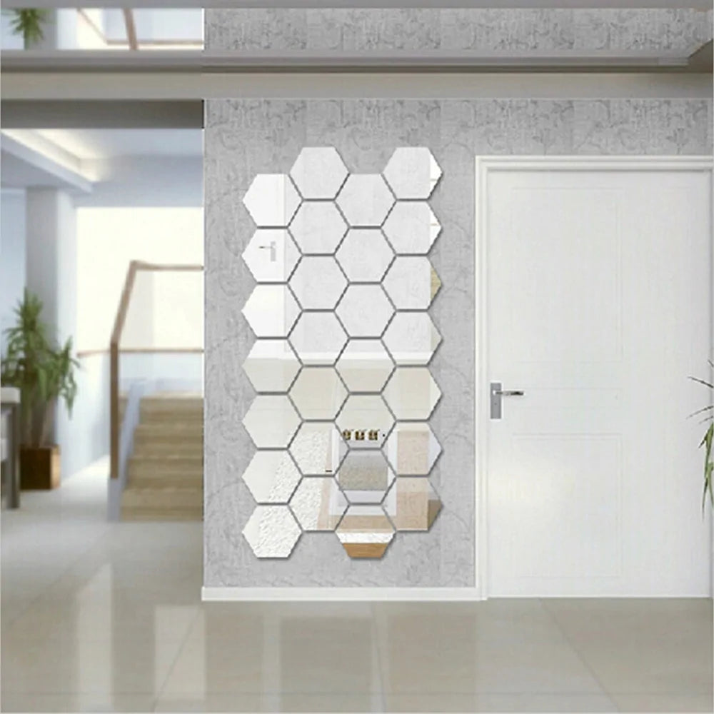 12-Piece Hexagon Mirror Wall Sticker