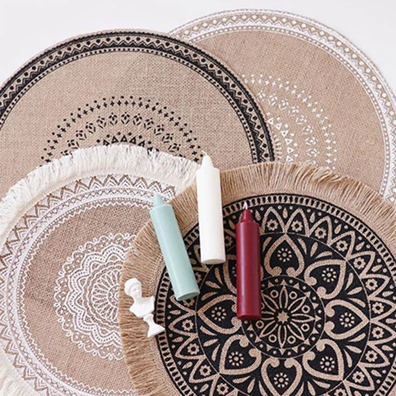 Boho Style Round Embroidery Placemat Set