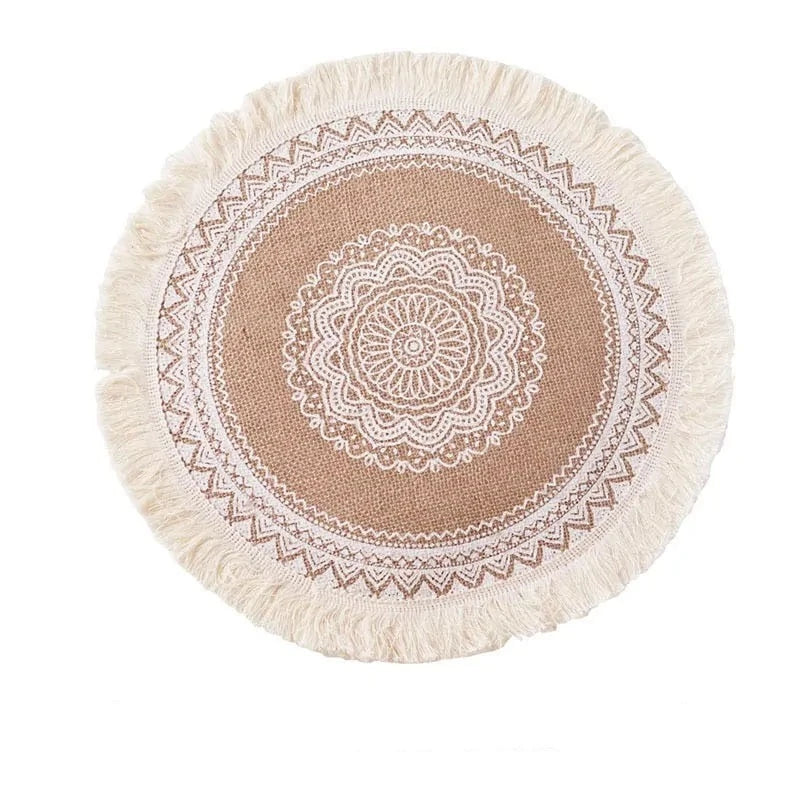 Boho Style Round Embroidery Placemat Set