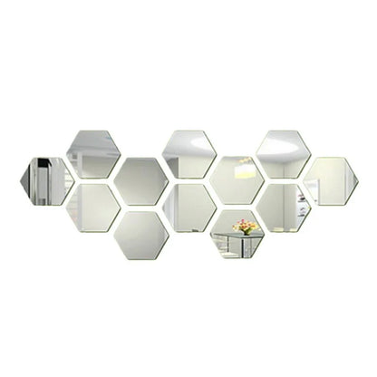 12-Piece Hexagon Mirror Wall Sticker