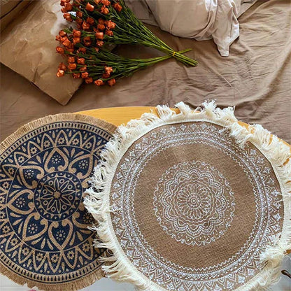 Boho Style Round Embroidery Placemat Set