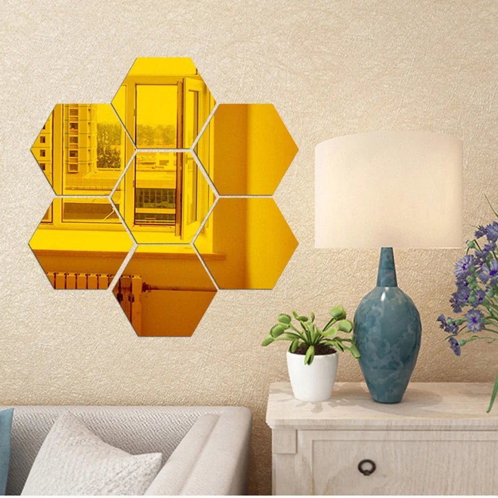 12-Piece Hexagon Mirror Wall Sticker