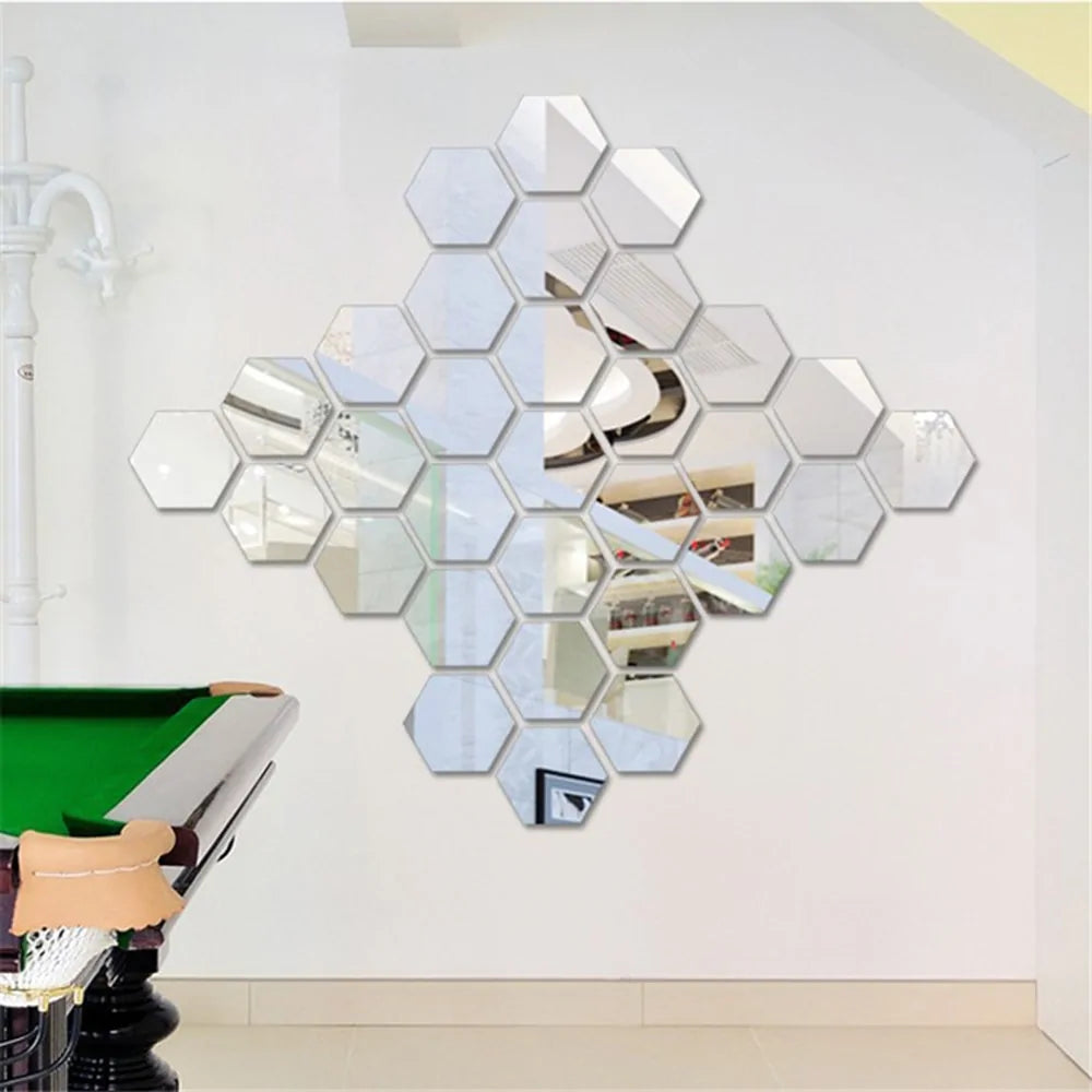 12-Piece Hexagon Mirror Wall Sticker