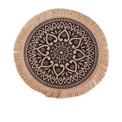 Boho Style Round Embroidery Placemat Set