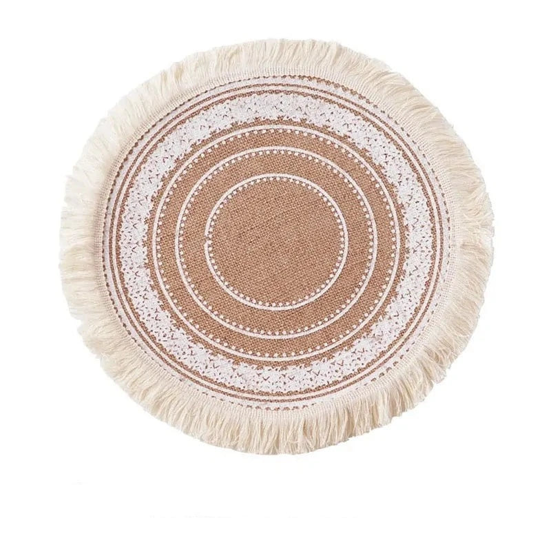 Boho Style Round Embroidery Placemat Set