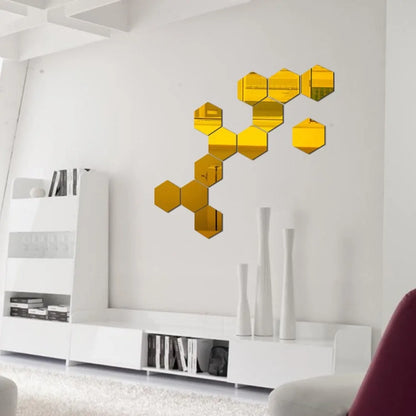 12-Piece Hexagon Mirror Wall Sticker