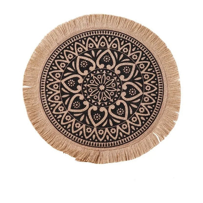 Boho Style Round Embroidery Placemat Set