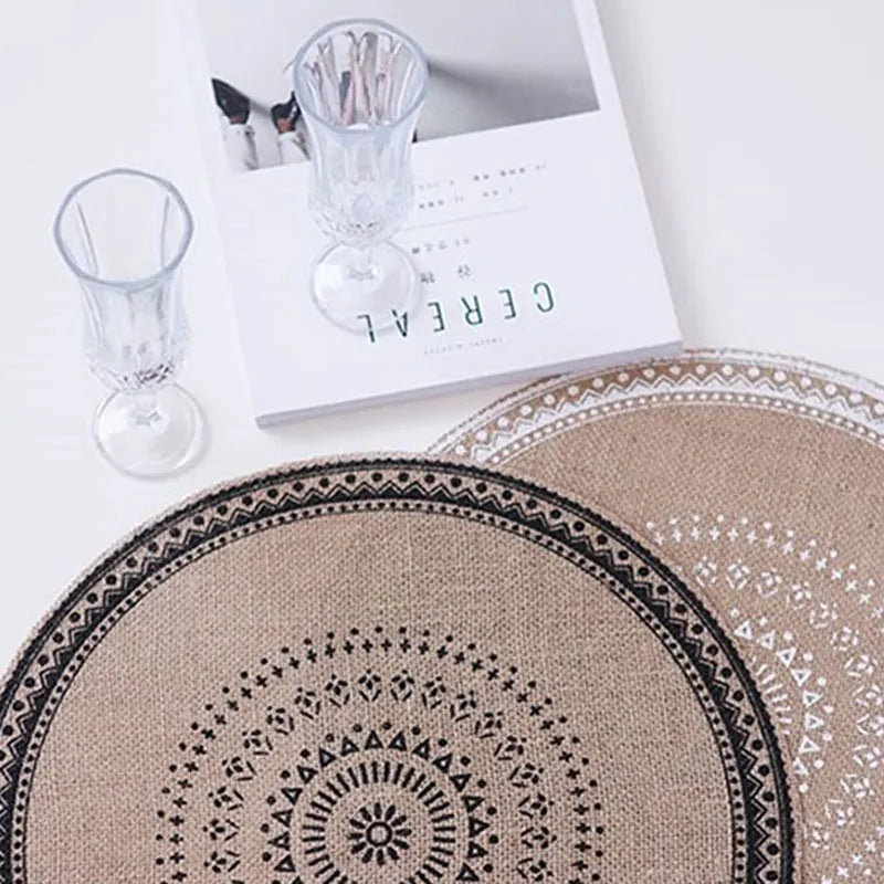 Boho Style Round Embroidery Placemat Set